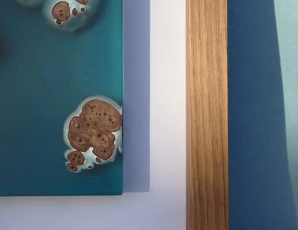 Tableau 25cm résine epoxy effet iles dans océan cadre en chêne